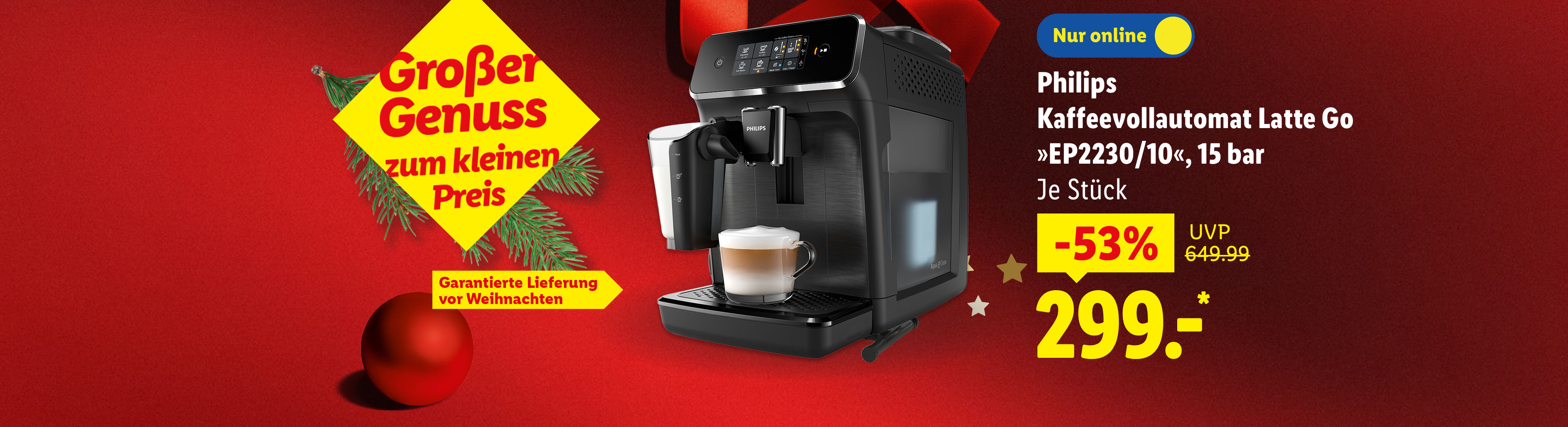 Philips Kaffeevollautomat Latte Go, 53% reduziert auf 299€, mit garantierter Lieferung vor Weihnachten.