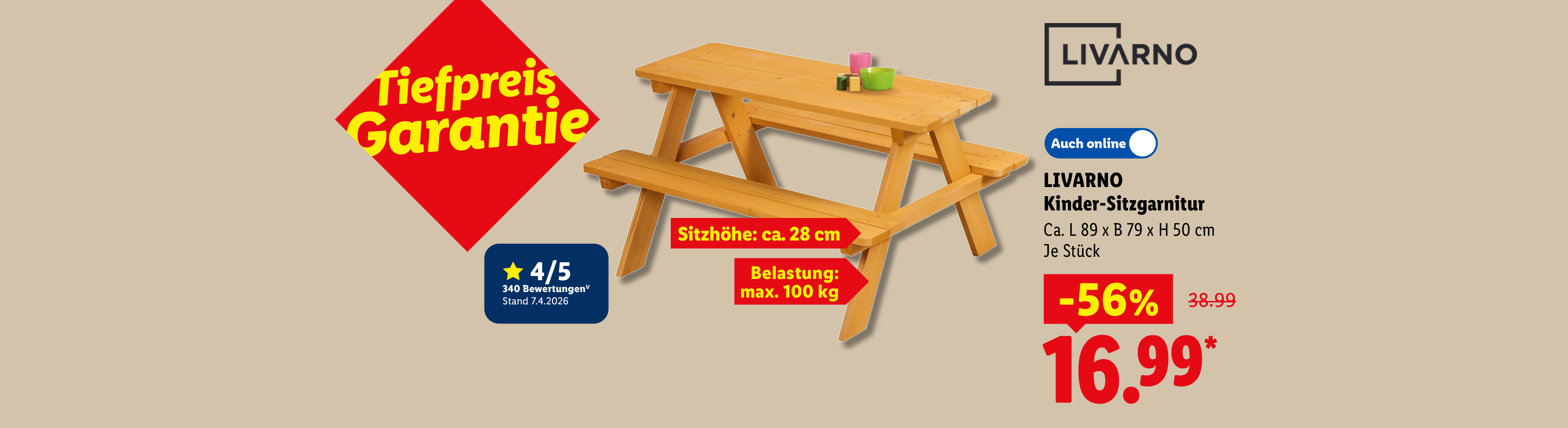 Tiefpreis Garantie: LIVARNO Kinder-Sitzgarnitur, ca. L 89 x B 79 x H 50 cm, Sitzhöhe ca. 28 cm, Belastung max. 100 kg, je Stück -56% günstiger, auch online für 16.99 €*.