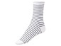 Weiße Socke mit schwarzen Streifen.
