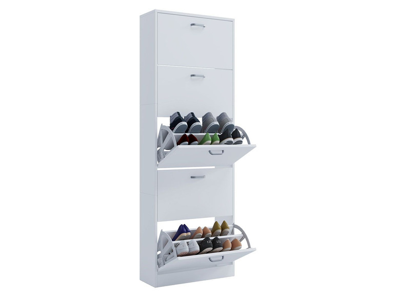 Weißer Schuhschrank mit Klappfächern