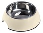 Eine cremefarbene Hunde- oder Katzenfutternapf mit einem Edelstahl-Innennapf.