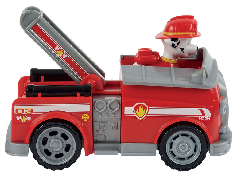 Ein rotes Feuerwehrauto von Paw Patrol mit ausfahrbarer Leiter.