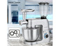 Eine silberne Küchenmaschine von Profi Cook mit einem Mixer, einem Fleischwolf und einer Schüssel.