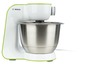 Weiße Bosch Küchenmaschine mit Edelstahlschüssel.