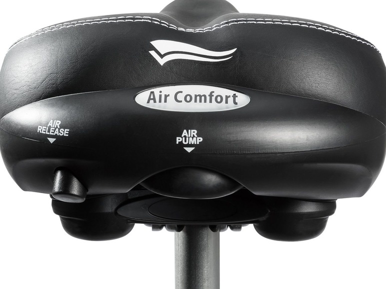 Schwarzer Air Comfort Sattel für Fahrräder mit Pumpe und Ventil