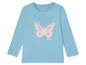 Blaues Langarm-T-Shirt für Mädchen mit Schmetterlingsdruck.