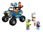 Lego-Figuren bei einem blauen Geländewagen mit Octan-Tankstelle.