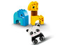 Lego Duplo Steine mit einem Elefanten, einer Giraffe und einem Panda.