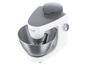 Eine weiße Kenwood multi one Küchenmaschine mit einer silbernen Schüssel.