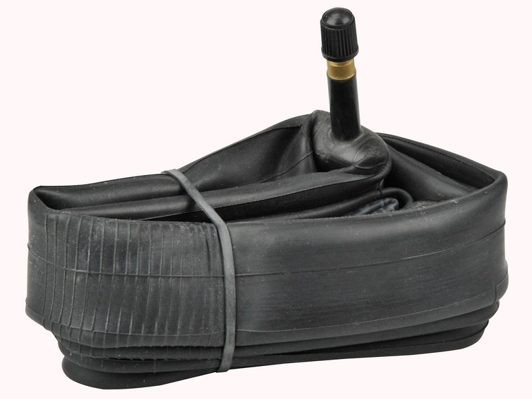 Ein schwarzer Fahrrad-Schlauch mit Presta-Ventil.