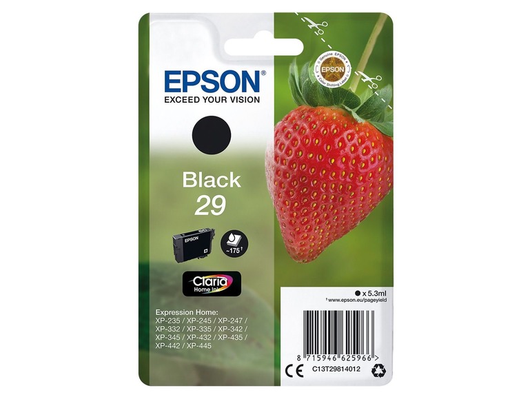 Gehe zu Vollbildansicht: EPSON 29 Erdbeere Tintenpatrone Schwarz, C13T29814012 - Bild 1