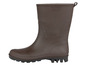 Braune Gummistiefel mit grober Sohle.