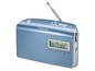 Ein blaues Grundig Radio mit Teleskopantenne.