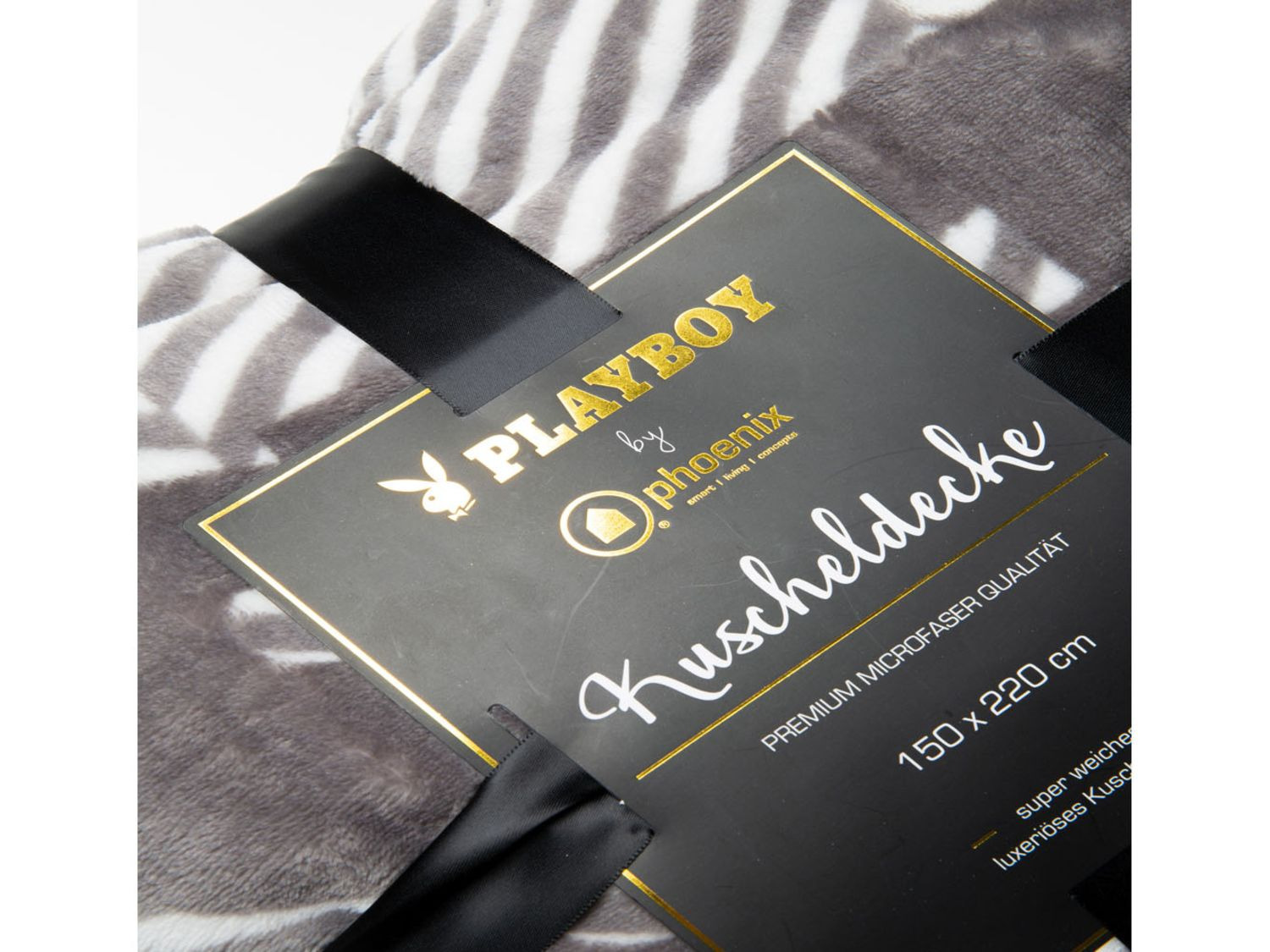Kuscheldecke "JACKIE" weiche Decke luxuriöse Premium Grau bedruckt PLAYBOY 