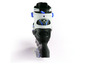 Weiße Inline-Skates mit blauen Details.