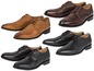Vier Paar Herren-Lederschuhe in Schwarz, Braun und Beige.