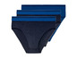 Drei Paar dunkelblaue Unterhosen mit blauem Bund.