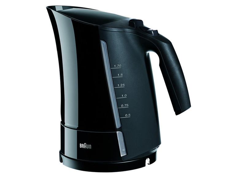 Ein schwarzer Wasserkocher von Braun.
