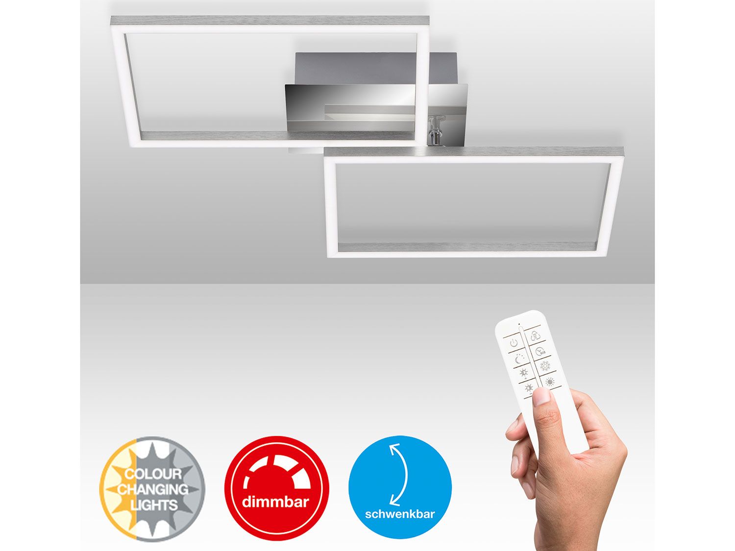 Thumbnail - Briloner CCT LED Design Deckenleuchte, Lichttemperatur + Helligkeit regulierbar (Quadratisch)