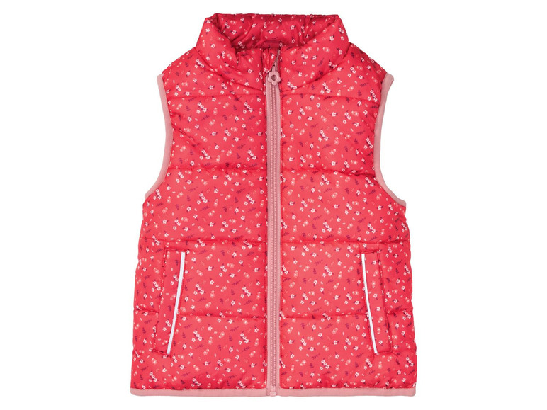 Eine rosafarbene Weste mit Blumendruck für Mädchen.