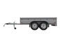 Ein grauer Anhänger mit zwei Rädern.