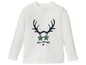 Weißes Langarmshirt mit Weihnachtsmotiv, Rentier und Sternen