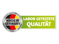 Ein Label mit deutscher Flagge und dem Text 'Made in Germany' und 'Labor Getestete Qualität'.