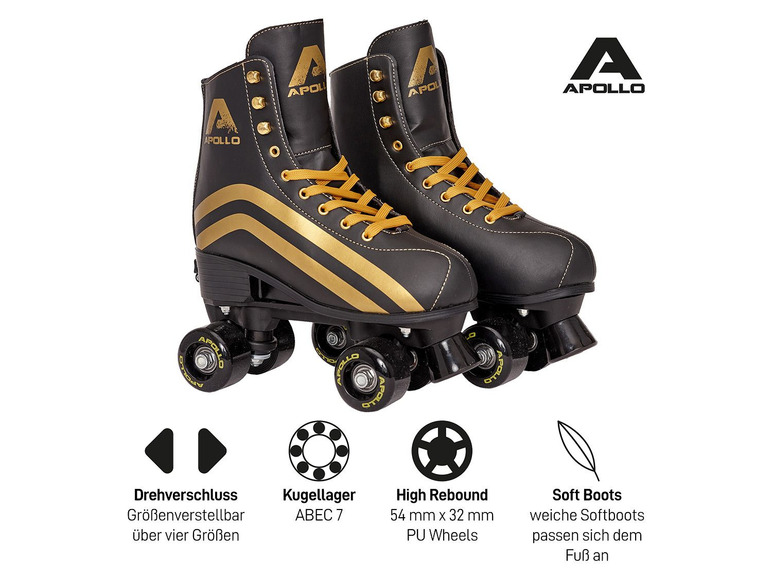 Schwarze Quad-Roller von Apollo mit goldenen Akzenten.