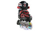 Ein Paar schwarze und rote Inline-Skates von Apollo mit leuchtenden Rädern.