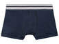 Dunkelblaue Boxershorts mit grauem Bund.
