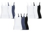 Ein Set aus sechs Tanktops in Weiß, Schwarz und Blau.