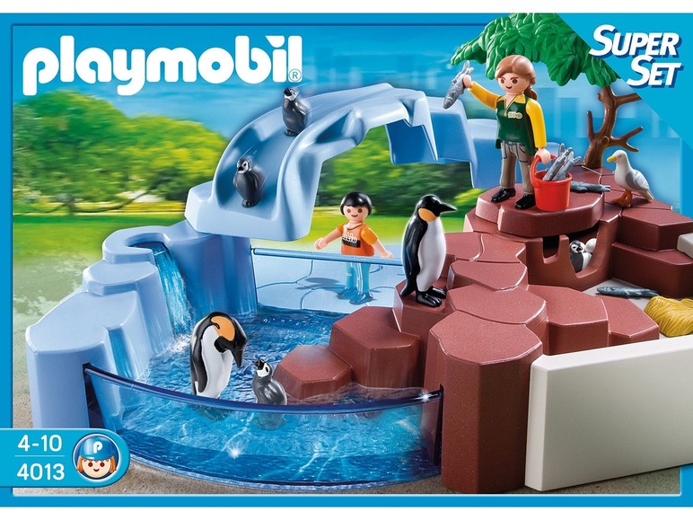Playmobil Super Set mit Pinguinen, einem Zoo-Mitarbeiter und einem Wasserfall.