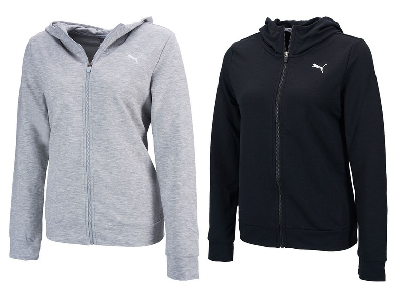 Zwei Reißverschluss-Hoodies von Puma, einer grau, einer schwarz.