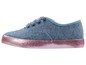 Blaue Canvas-Sneaker mit rosafarbenem Glitzer-Sohlenrand.