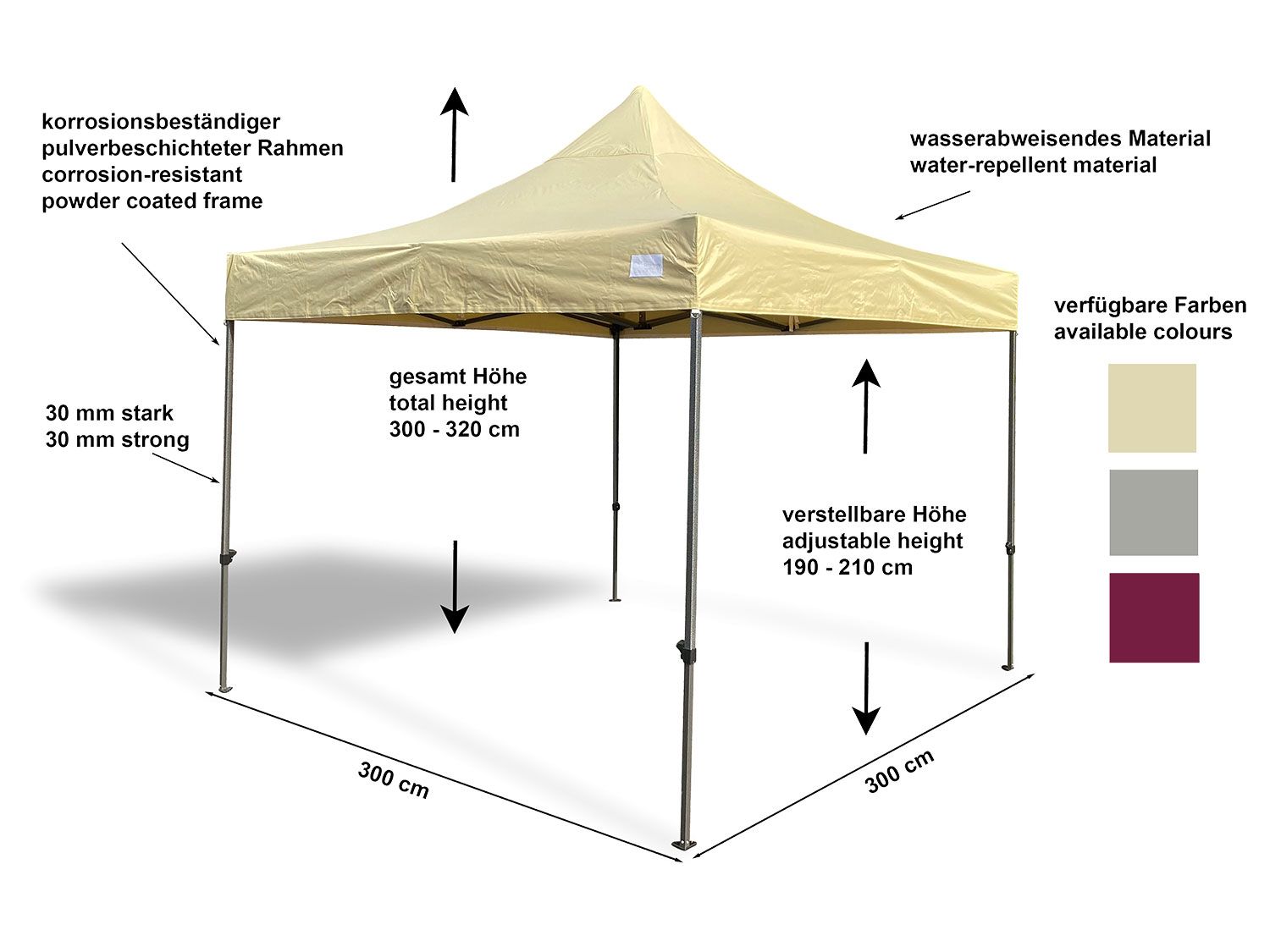 GRASEKAMP Faltpavillon Premium Line (3x3m + Seitenteile, Beige) – Bild 4 von 4