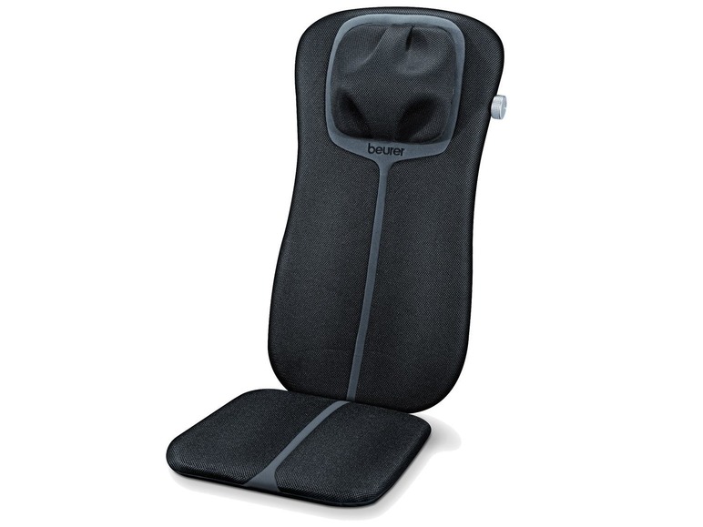 Ein schwarzes Massagekissen von Beurer für Rücken und Nacken.