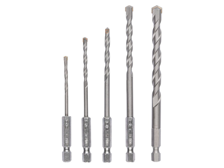 Ein Satz von fünf Bohrern für Beton.