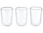 Drei doppelwandige Glasbecher.