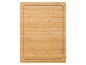 Ein rechteckiges Bambus-Schneidebrett mit abgerundeten Ecken.