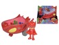 Ein rotes PJ Masks Eulettes Fahrzeug mit Figur.