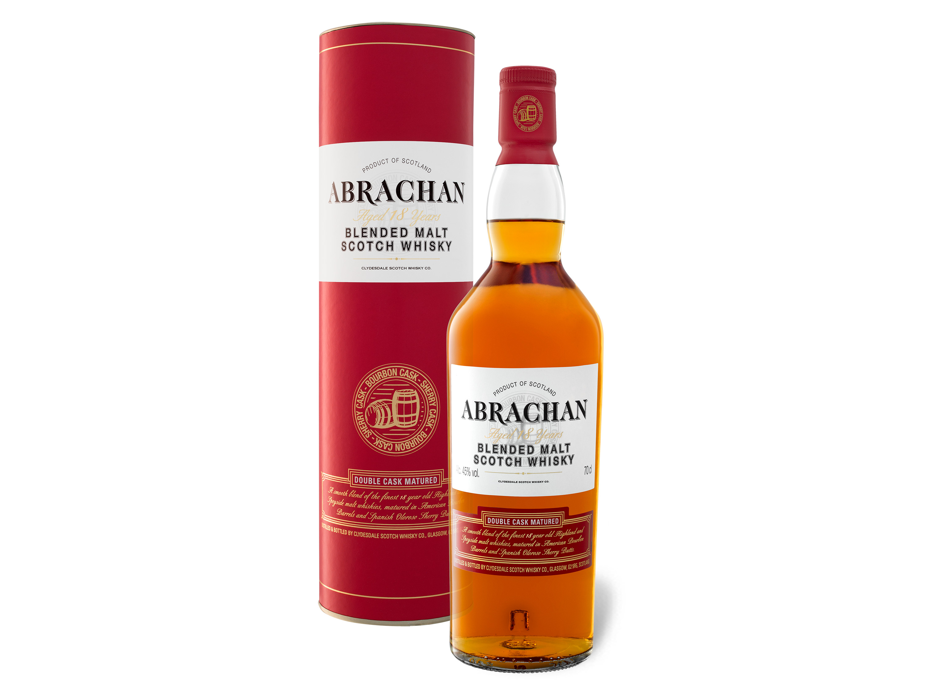 Abrachan Blended Malt Scotch Whisky 18 Jahre Double Cask Matured mit Geschenkbox 45% Vol