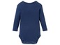 Ein dunkelblauer Babybody mit langen Ärmeln.