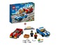 LEGO City Set mit blauem Polizeiauto und rotem Auto.