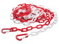 Rote und weiße Plastikkette mit Karabinerhaken.