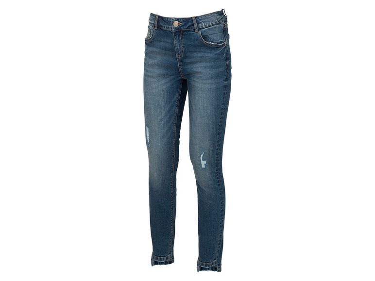 Eine blaue Skinny Jeans mit Löchern.