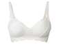 Weißer, gepolsterter Still-BH mit Spitze.