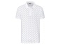 Weißes Poloshirt mit kleinem, dunklem Muster.
