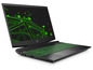 Ein schwarzer HP Pavilion Gaming-Laptop mit grüner Tastatur.