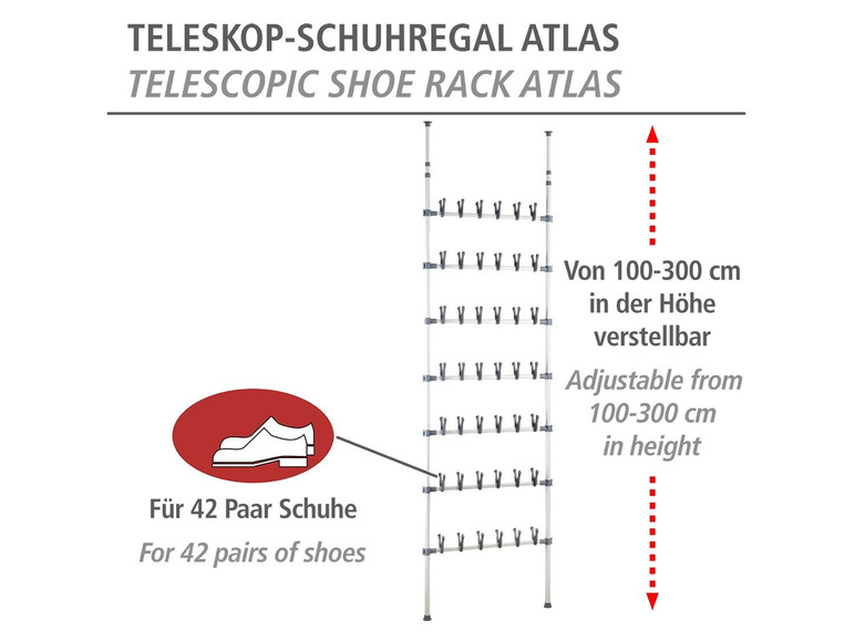 Gehe zu Vollbildansicht: Wenko Teleskop-Schuhregal »Atlas«, für 42 Paar Schuhe, Kunststoffhalterungen, aus Metall - Bild 6
