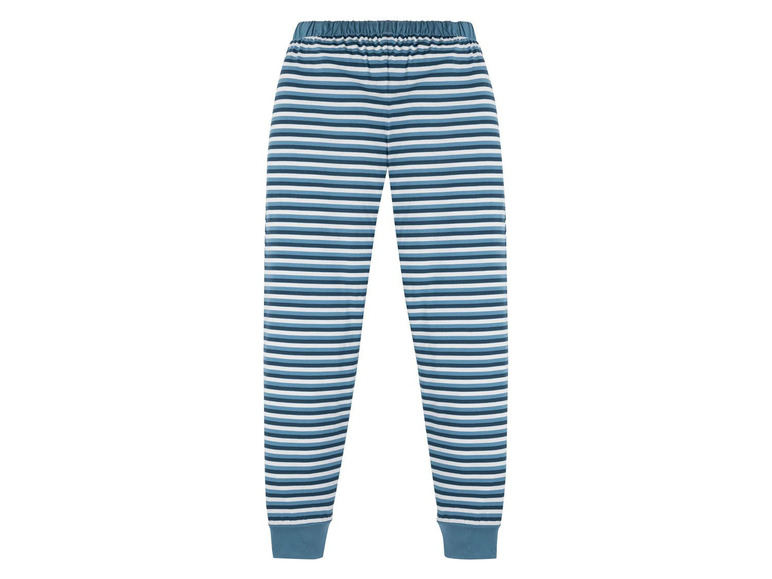 Blaue gestreifte Schlafanzughose.